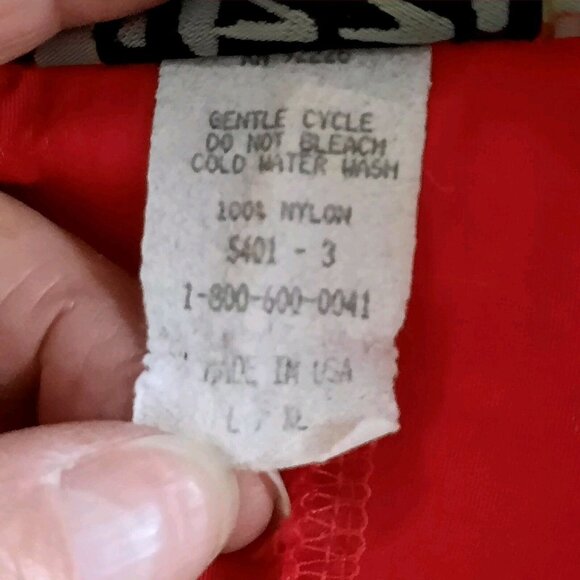 Vtg 90's UZZI Men Red Nylon 1/4 Zip Pull Over Windbreaker Jacket L-XL Navy Trim - Picture 6 of 7